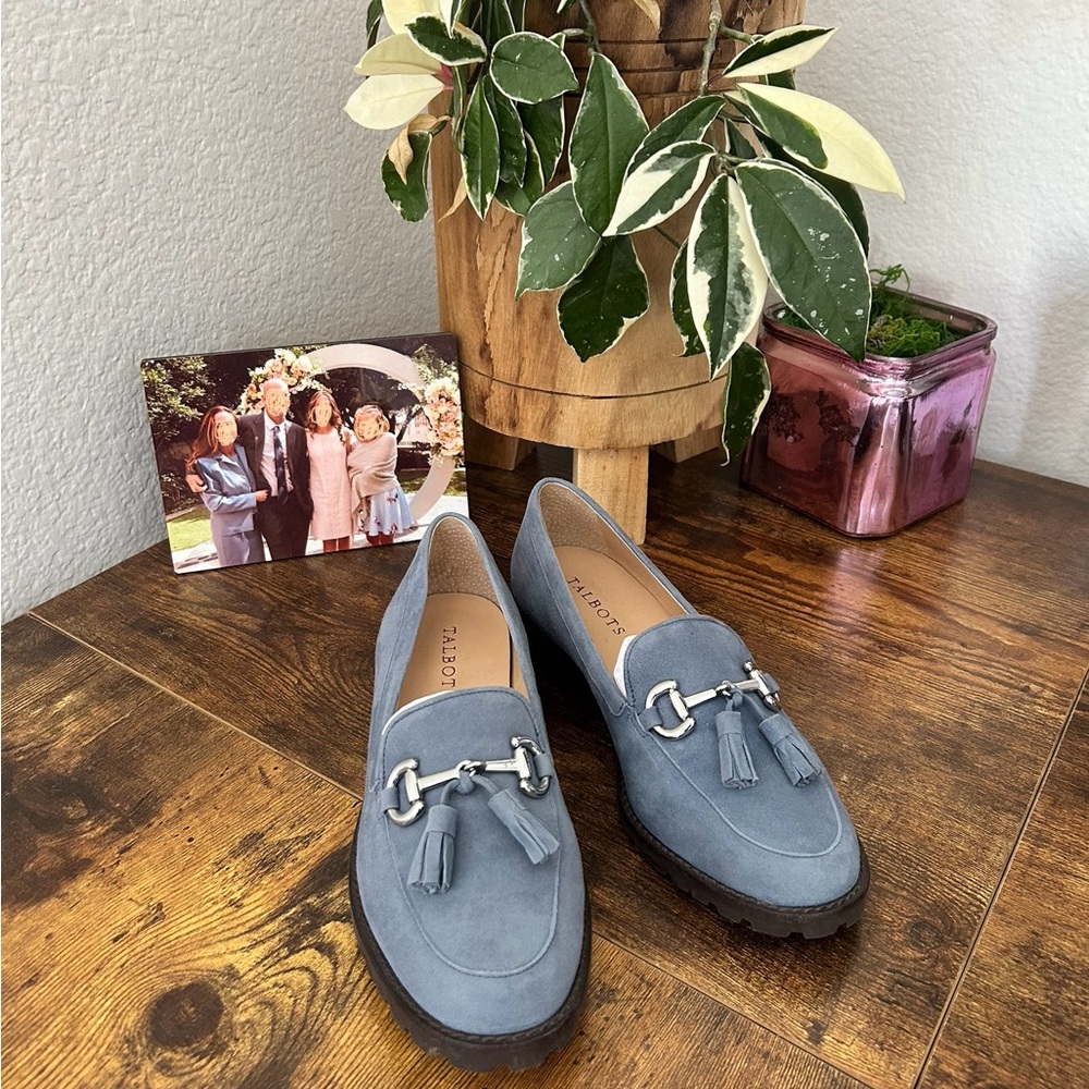 Talbots Blue Suede Loafers with Tassels